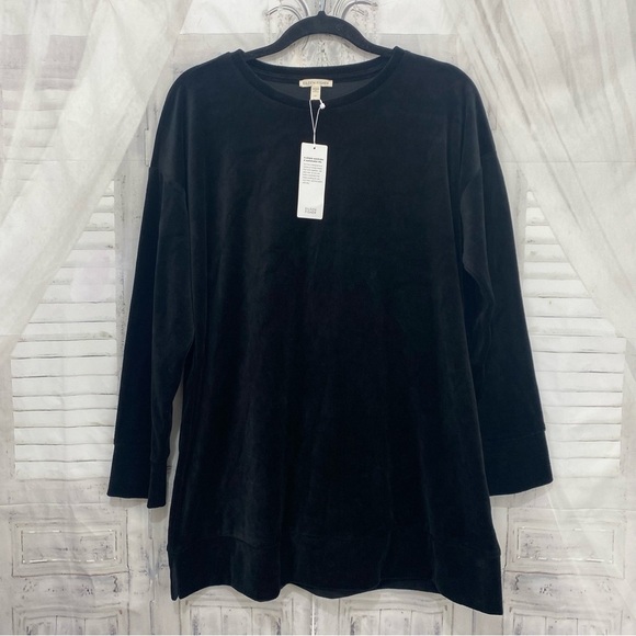 NEW Eileen Fisher Size S Small Crew Neck Side Slit Boxy Tunic Top Black Velour - Picture 6 of 11